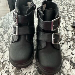 Black Kids Boots with Double Buckle Straps